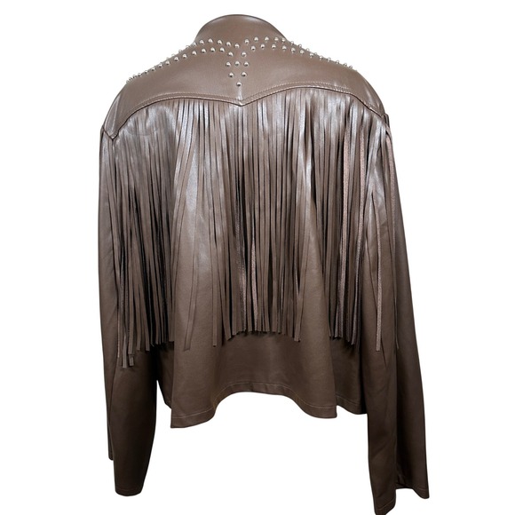 Cato Jackets & Blazers - Cato Brown Faux Leather Fringe Studded Western Jacket‎ Plus Size 22/24W Cowgirl